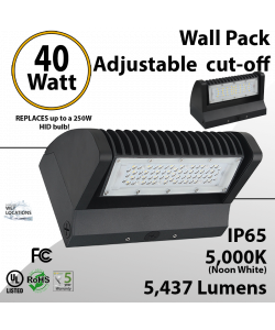 LED Wall Pack 40W 5437 Lumen Adjustable Cut-Off 5000K