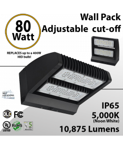 LED Wall Pack 80W 10875 Lumen Adjustable Cut-Off 5000K
