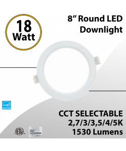 Round Downlight 8" 18W 1530Lm 5CCT Adjustable 