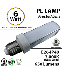 6W PL LED Bulb lamp 3000K E26 UL.Frosted.  Direct Line (Remove Ballast)