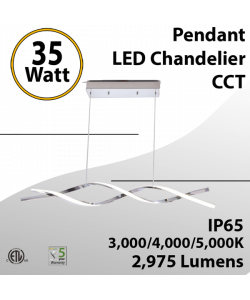 Modern LED Linear Wave Pendant Chandelier Light - 35W CCT