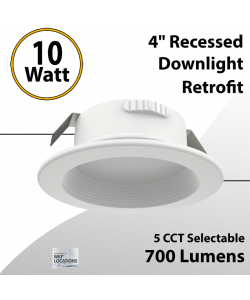 Recessed Downlight Retrofit 4" 10W 700Lm 120VAC CCT Selectable