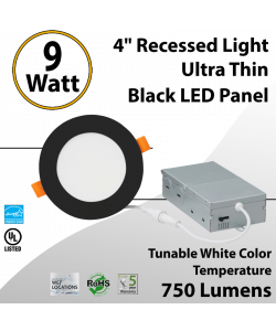 Recessed Lighting Ultra Thin Black Trim LED Panel 4" 9W Tunable CCT