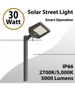 Solar Street Light 30W 5000Lm 2700K-5700K Smart Operation