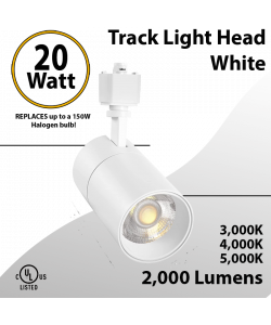 20W LED Track Lights: Tri-Temperature Selection, 2000lm