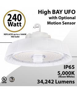 UFO Light LED High Bay 240W White - Optional Motion Sensor 34242Lm 5000K