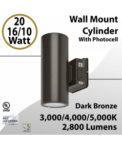 LED Wall Mount Cylinder Light 10/16/20W 3CCT 2800Lm Photocell