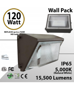 LED Wall Pack PC Lens 120W 15500 Lm DLC 5000K