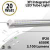 Integrated Industrial LED tube Light 3Ft 20W Clear Lens 3100Lm 6500K 