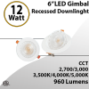 LED Gimbal Recessed Downlight 6 Inch 12W Square Trim Triac Dimmable