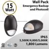 LED Emergency Wall Pack with Photocell & 90-Min Backup - 15W