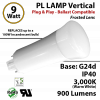 9W PL LED Lamp 900Lm 3000K Frosted Lens G24-d IP40 UL.  Ballast compatible