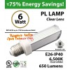 6W PL LED Bulb lamp 6500K E26 UL. Direct Line (Remove Ballast)