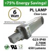6W PL LED Bulb lamp 650Lm 2700K G23 IP40 UL. Direct Line (Remove Ballast)