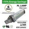 6W PL LED Bulb lamp 650Lm 2700K GX23 IP40 UL. Direct Line (Remove Ballast)