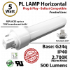 5W PL LED Lamp 500Lm 2700K Frosted Lens G24q IP40 UL. Ballast compatible.