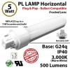 5W PL LED Lamp 500Lm 3000K Frosted Lens G24q IP40 UL. Ballast compatible