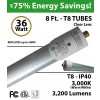 8ft LED T8 Tube Light Bulb 3200Lm 3000K Clear Lens 36 watt