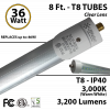 8ft LED T8 Tube Light Bulb 3200Lm 3000K Clear Lens 36 watt